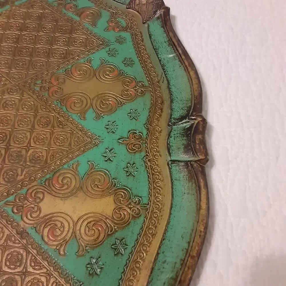 Vintage Florenina Legnolita Stamped Serving Tray Italy Decorative 18.5x13.5